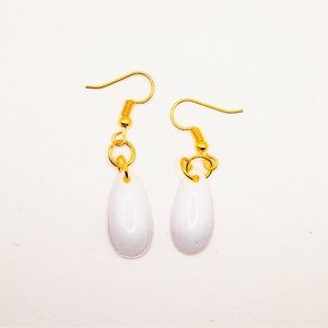 White Tear Drop Resin Earrings with Gold Hardware